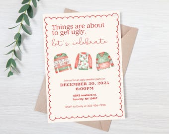 Editable Ugly Sweater Christmas Party invitation - Ugly Sweater party invitation - Ugly Sweater Christmas evite - Digital ugly sweater party