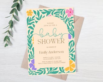 Editable baby shower invitation - gender neutral baby shower - spring baby shower - floral themed baby shower - baby girl shower evite