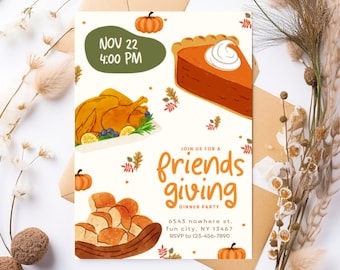 Editable Friendsgiving invitation template - Thanksgiving invitation - fun friendsgiving invite - friendsgiving evite - friends giving
