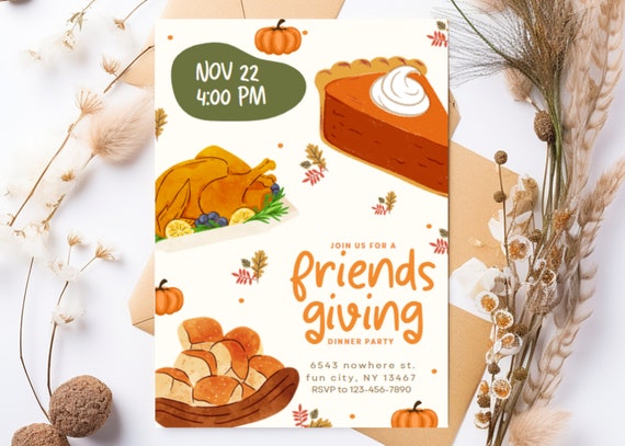 Editable Friendsgiving invitation template - Thanksgiving invitation - fun friendsgiving invite - friendsgiving evite - friends giving