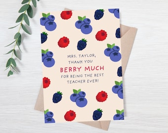 Editable thank you note for teacher - thank you card for teacher - thank you card for preschool teacher - thank you berry much teacher card