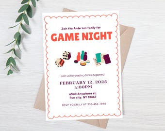 Editable game night invitation - family game night evite - trivia night digital invite - casino night invite - poker night invitation