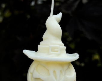 Glow-in-the-Dark Witch Pumpkin Candle - Spooky Halloween Decor
