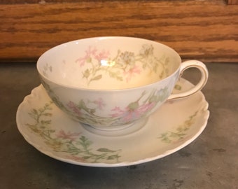 Pink Flower Porcelain China Cup and Saucer Set by Haviland