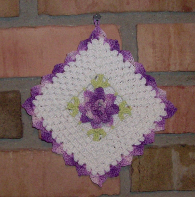 Fancy Flower Crocheted Pot Holder Etsy