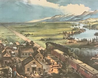 1968 Currier and Ives "Across the Continent" Antique Illustration