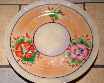 Orange and Pink Flower Hand Painted Dessert Plate