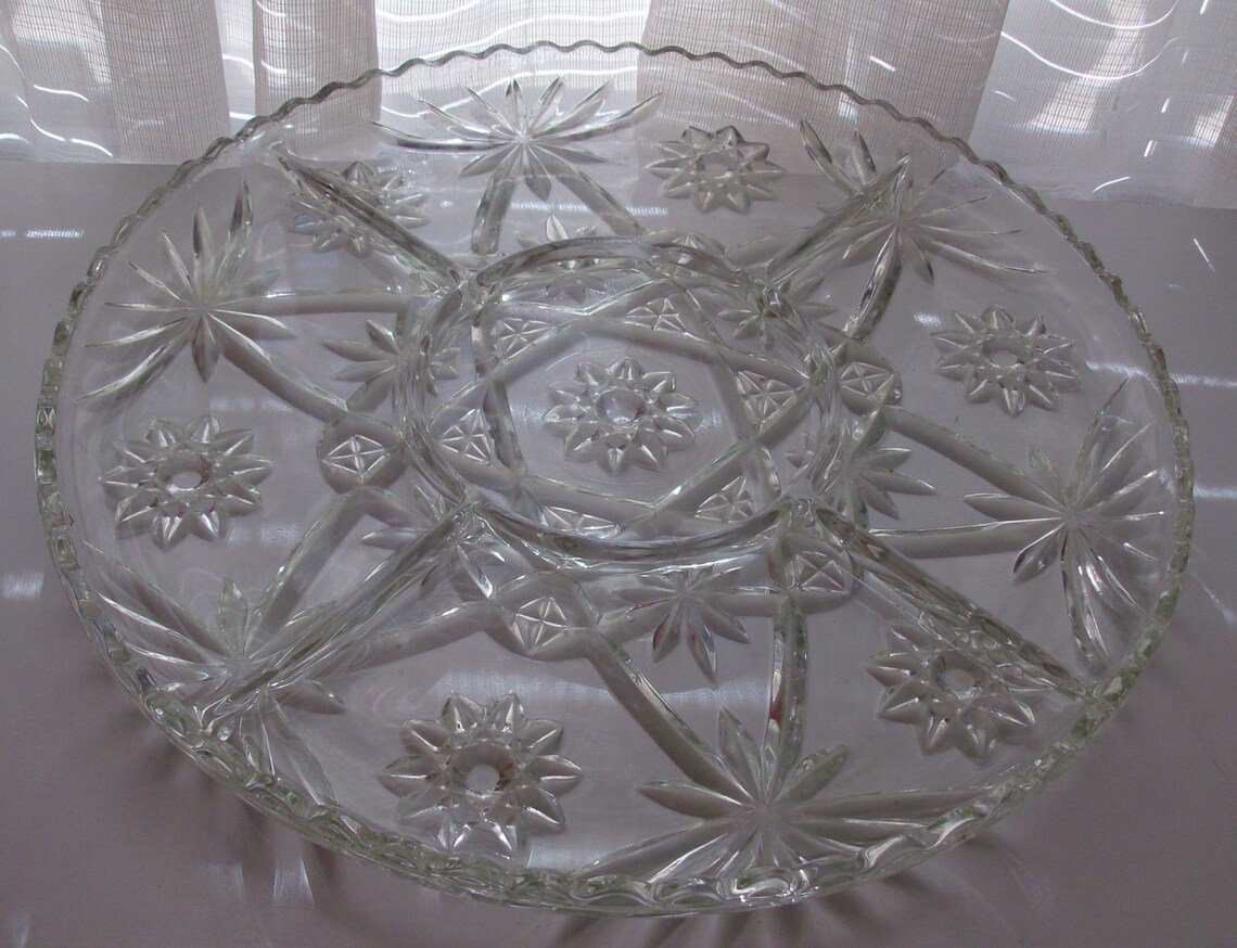 Large Clear Glass Divided Serving Tray Etsy