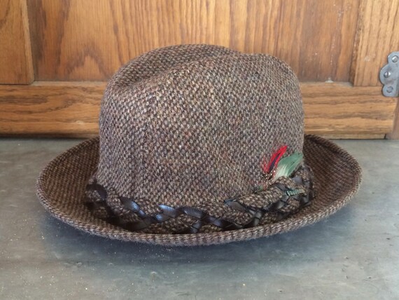 1970s Wool Brown Tweed Men's Fedora Hat by Stetson