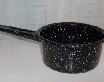 Small Black and White Speckleware Enamel Sauce Pan