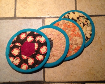 4 Handmade Quilt Block Coasters