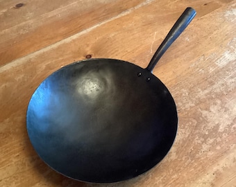 Wok de acero al carbono de 11 pulgadas totalmente forjado a mano