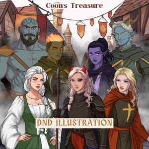 Custom DnD PARTY-kunstcommissie | dnd-groepsportret, dnd, DnD-campagnekunst, Dungeon and Dragons, fantasieillustratie, DnD-personageblad