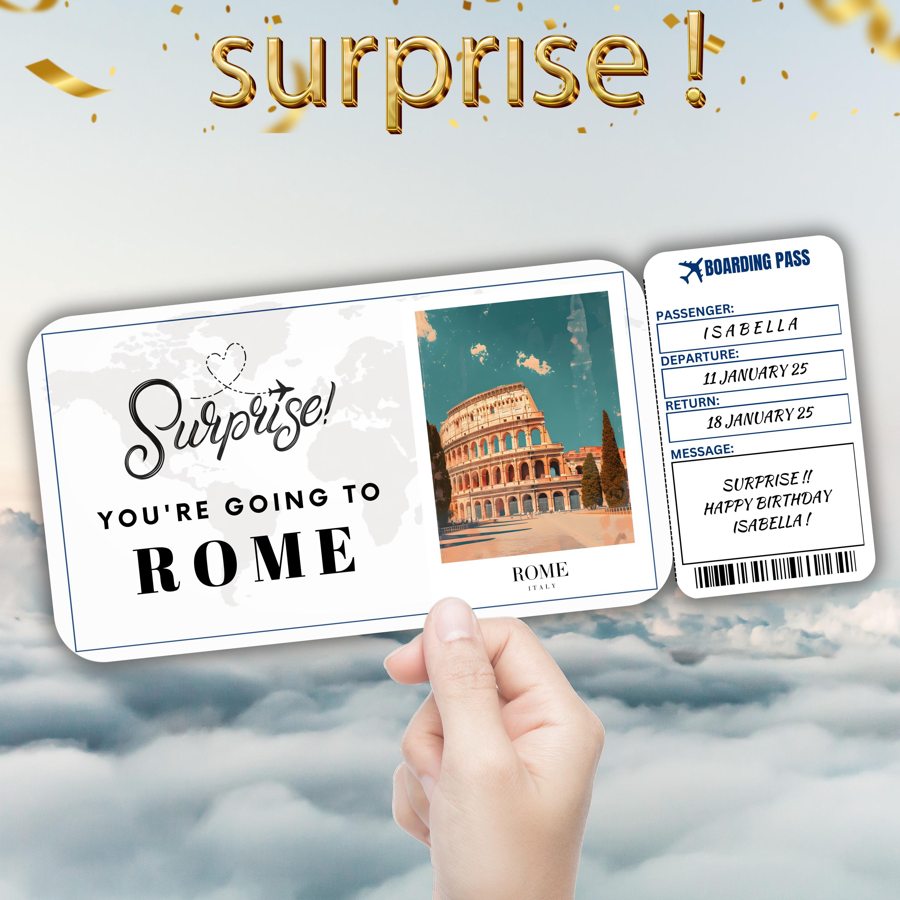Rome Editable Travel Boarding Pass, Surprise Trip Ticket Gift, Vacation ...
