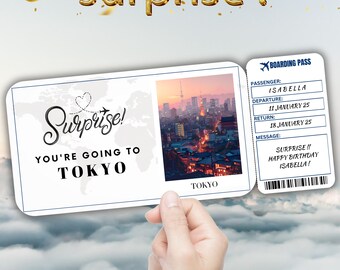 Tokyo Japan Editable Travel Boarding Pass, Surprise Trip Ticket Gift, Vacation Reveal, Printable Flight Ticket, Birthday Voucher Template