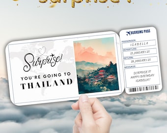 Thailand Editable Travel Boarding Pass, Surprise Trip Ticket Gift, Vacation Reveal, Printable Flight Ticket, Birthday Trip Voucher Template