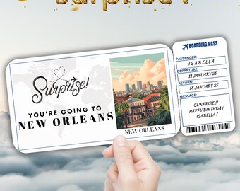 New Orleans Editable Travel Boarding Pass, Surprise Trip Ticket Gift, Vacation Reveal, Printable Flight Ticket, Birthday Voucher Template