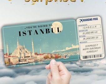 Istanbul Editable Travel Boarding Pass, Surprise Trip Ticket Gift, Vacation Reveal, Printable Flight Ticket, Birthday Trip Voucher Template