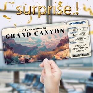 Grand Canyon Editable Travel Boarding Pass, Surprise Trip Ticket Gift, Vacation Reveal, Printable Flight Ticket, Birthday Voucher Template