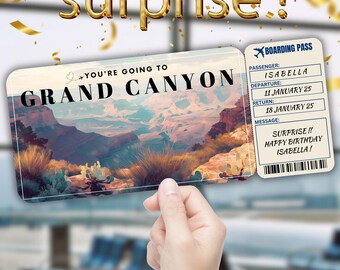 Grand Canyon Editable Travel Boarding Pass, Surprise Trip Ticket Gift, Vacation Reveal, Printable Flight Ticket, Birthday Voucher Template