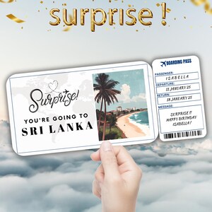 Sri Lanka Editable Travel Boarding Pass, Surprise Trip Ticket Gift, Vacation Reveal, Printable Flight Ticket, Birthday Trip Voucher Template
