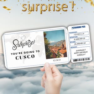 Cusco Peru Editable Travel Boarding Pass, Surprise Trip Ticket Gift, Vacation Reveal, Printable Flight Ticket, Birthday Voucher Template