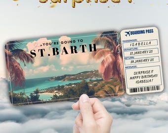 St. Barth Editable Travel Boarding Pass, Surprise Trip Ticket Gift, Vacation Reveal, Printable Flight Ticket, Birthday Trip Voucher Template