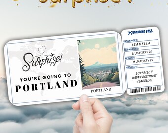 Portland Editable Travel Boarding Pass, Surprise Trip Ticket Gift, Vacation Reveal, Printable Flight Ticket, Birthday Trip Voucher Template
