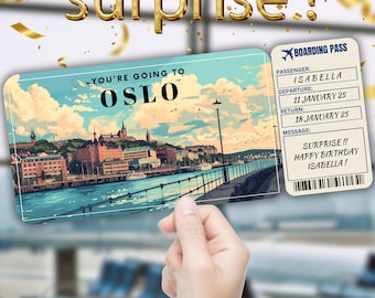 Oslo Editable Travel Boarding Pass, Surprise Trip Ticket Gift, Vacation Reveal, Printable Flight Ticket, Birthday Trip Voucher Template