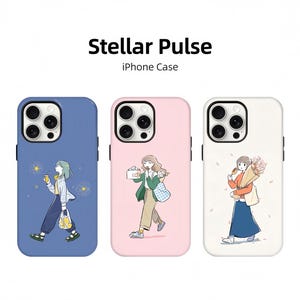Etui na iPhone'a Urban Girl Walking-Minimalistyczna ilustracja, słodka kreskówkowa estetyka, artystyczny i świeży styl na iPhone'a, Preppy Trendy etui na iPhone'a