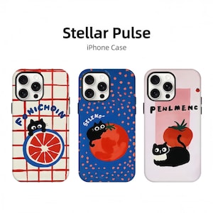 Funda para iPhone con dibujo de gato y tomate, estética linda y elegante, funda para iPhone con arte de gatito kawaii de moda, funda personalizada para iPhone, funda para iPhone
