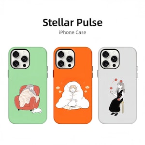 Marzycielska dziewczyna ilustracja etui na iPhone'a, słodki zabawny projekt dziewczyny z kreskówek, kolorowy minimalistyczny, kapryśny i estetyczny, szykowny modny etui na iPhone'a