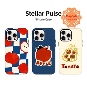 Funda para iPhone con dibujos de manzana y gato, diseño divertido de gatito y fruta, estética única, estilo preppy y kawaii, funda moderna para iPhone 11, 12, 13, 14, 15 y 16
