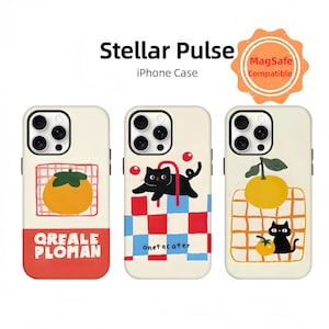 Funda de teléfono con dibujos de gato naranja, estética elegante y linda, funda moderna para iPhone con cuadros rojos y azules, bonita funda Kawii para iPhone 16, 15, 14, 13, 12, 11 PRO Max