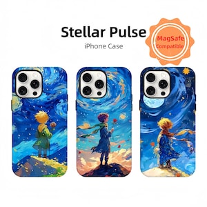 Funda para teléfono Starry Prince, El Principito y La noche estrellada de Van Gogh, estilo de pintura al óleo, arte de dibujos animados, colores vibrantes, diseño artístico único