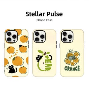 Schattige peer oranje kat telefoonhoesje, grappige cartoon, schattig esthetisch, stoer telefoonhoesje, iPhone 16 15 14 13 12 11 PRO Max, iPhone-hoesje, trendy telefoonhoesje
