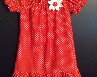 Girls Peasant Dress - Red with White Dots - Size 2T