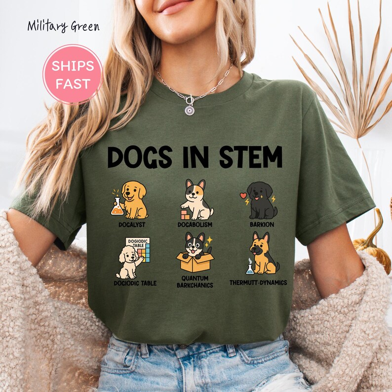 Funny STEM teacher shirt with science dog illustration
