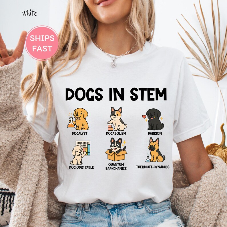 Funny STEM teacher shirt with science dog illustration