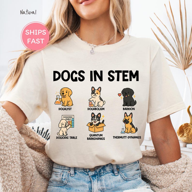 Funny STEM teacher shirt with science dog illustration