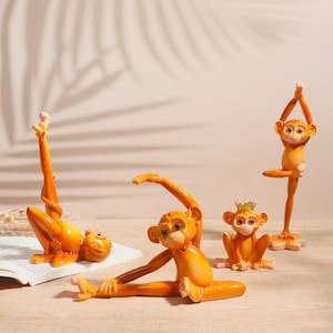 Handmade Glass Funny Monkey Ornament,Monkey Statue,Monkey Sculptures in Various Poses,Stretched Monkey Decorations,4 Piece Monkey Ornament