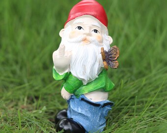 Garden Gnome Outdoor Statue Figurine,Butterfly Middle Finger Gnome ,Drinking Middle Finger Gnome,Cool Sunglasses Dwarf,Fun Garden Ornament