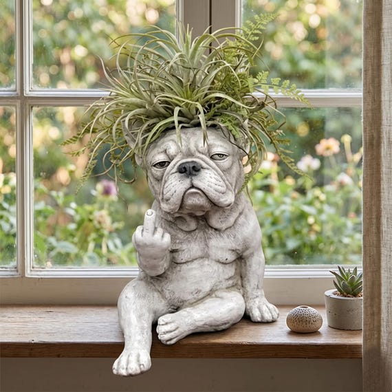Middle Finger Dog Garden Decor,grumpy French Bulldog Planter