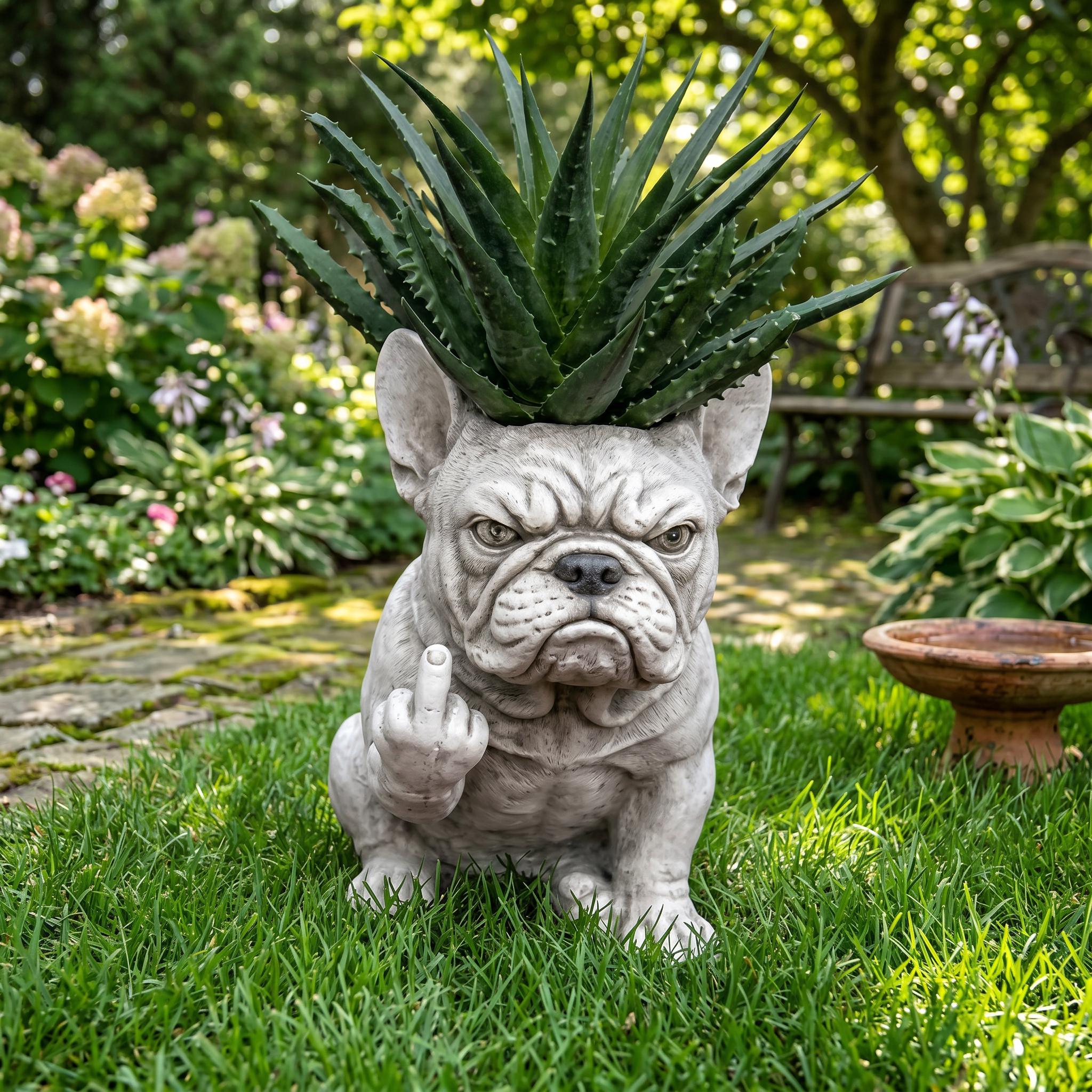 Middle Finger Dog Garden Decor,grumpy French Bulldog Planter