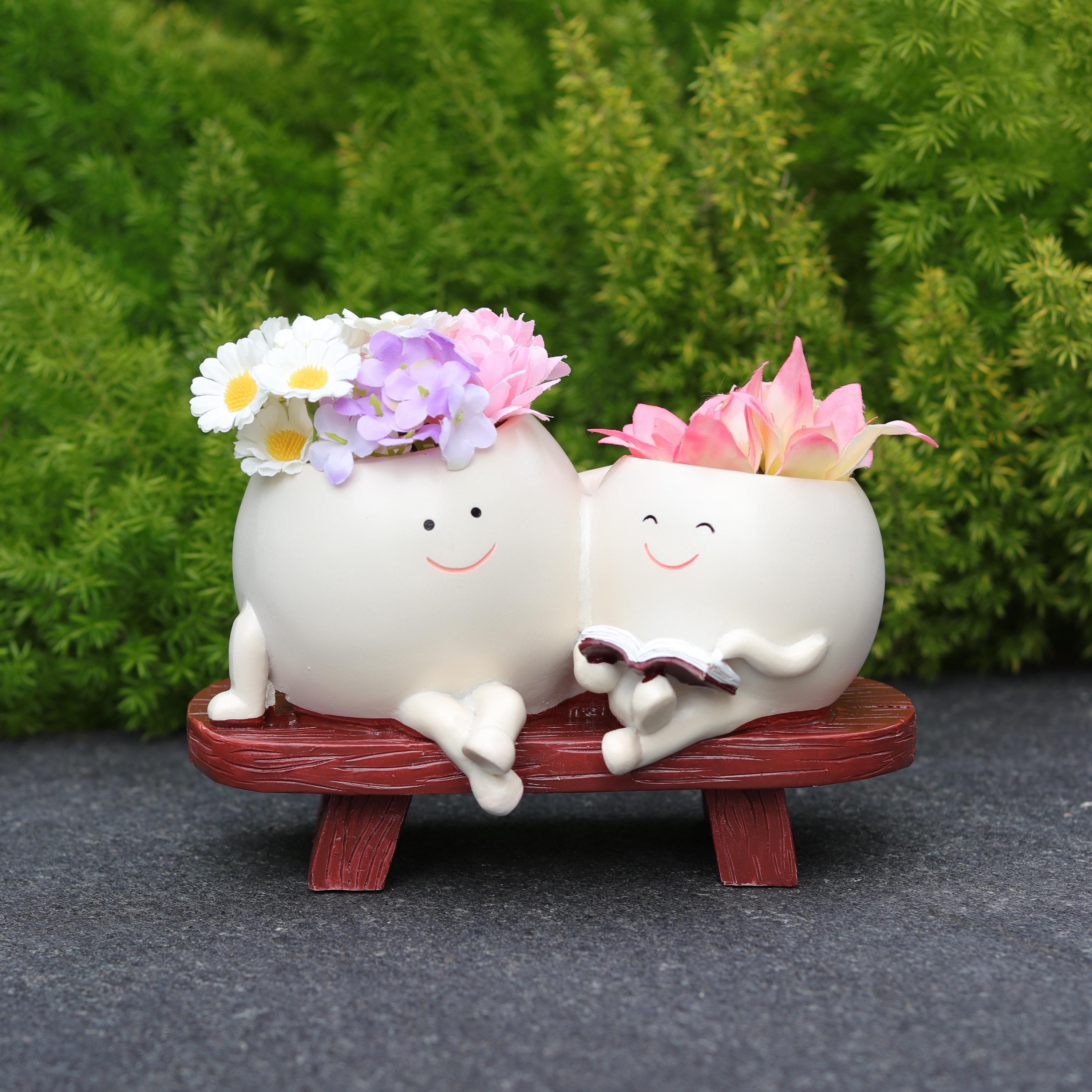 Cute Resin Planter,rocking Chair Vase,double Bench Reading Planter ...