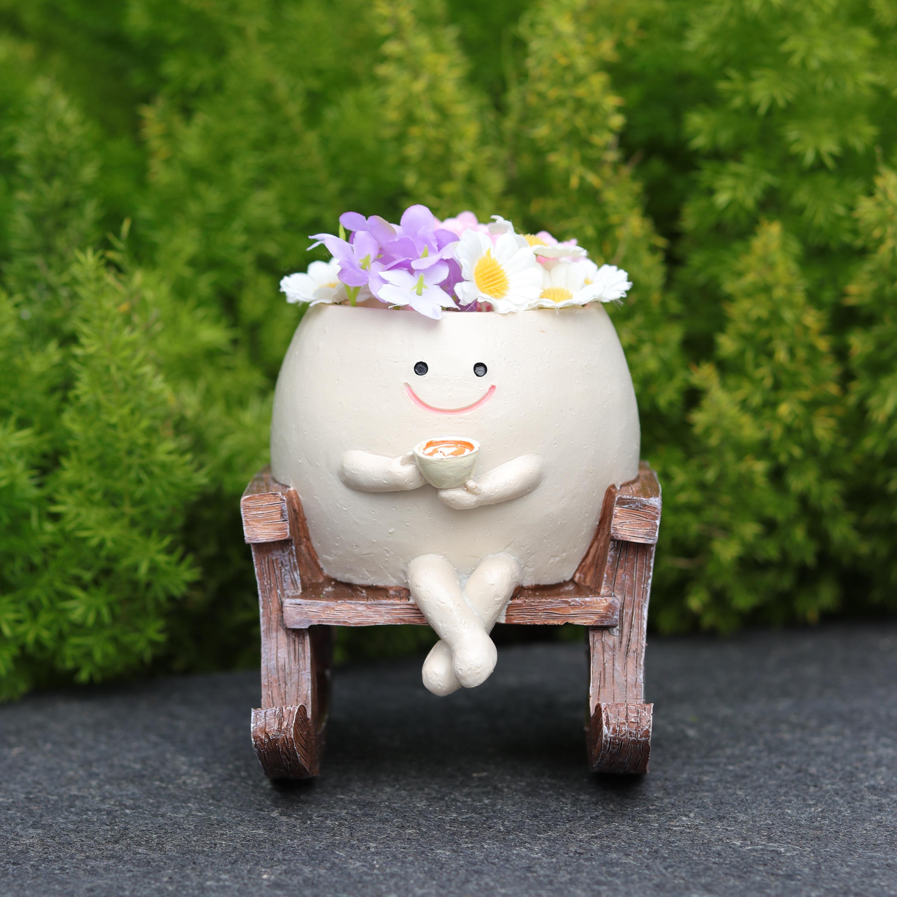 Cute Resin Planter,rocking Chair Vase,double Bench Reading Planter ...
