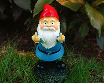 Garden Gnome Outdoor Statue Figurine,Middle Finger Angry Dwarf For Fairy Garden,Home Garden Gnome Decor,Fun Garden Ornament Gift For Him