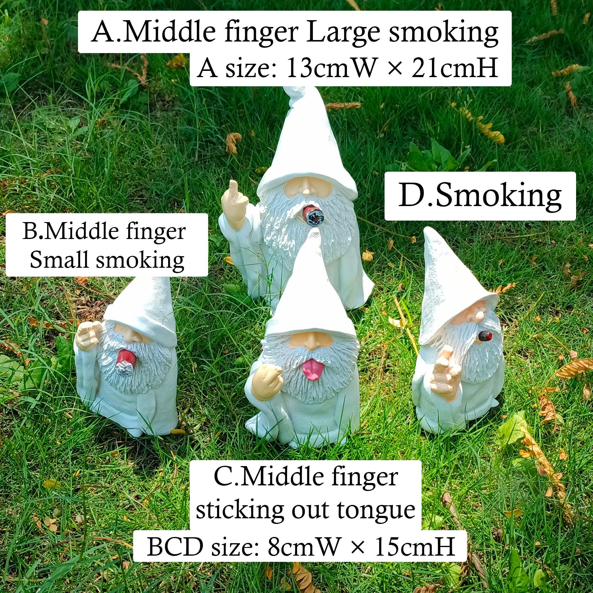 Wizard Middle Finger Garden Gnome Outdoor Statue Figurine,funny Smoking White Wizard Statue ...