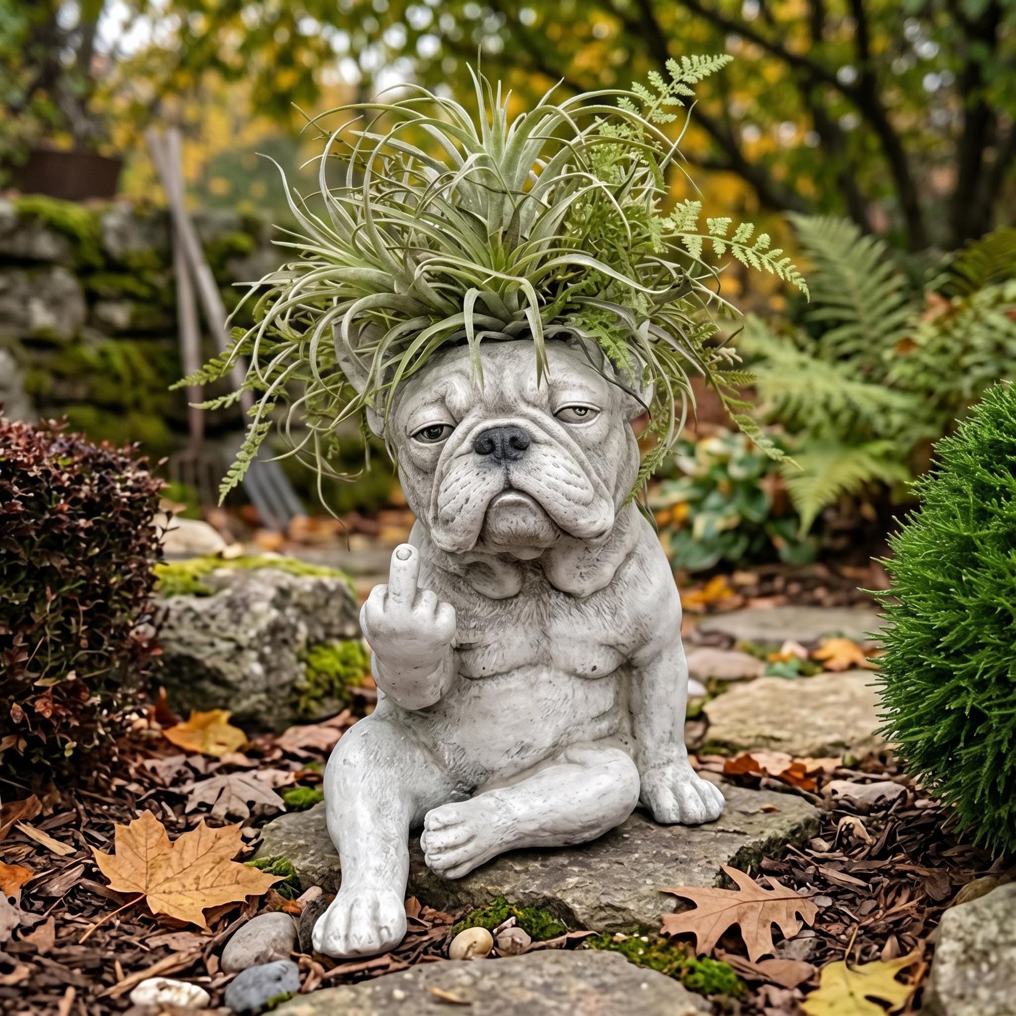 Middle Finger Dog Garden Decor,grumpy French Bulldog Planter