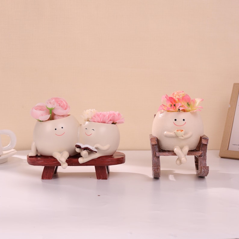 Cute Resin Planter,rocking Chair Vase,double Bench Reading Planter ...